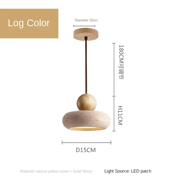Natural Stone & Wood Pendant Light | Vintage Minimalist Pendant 0