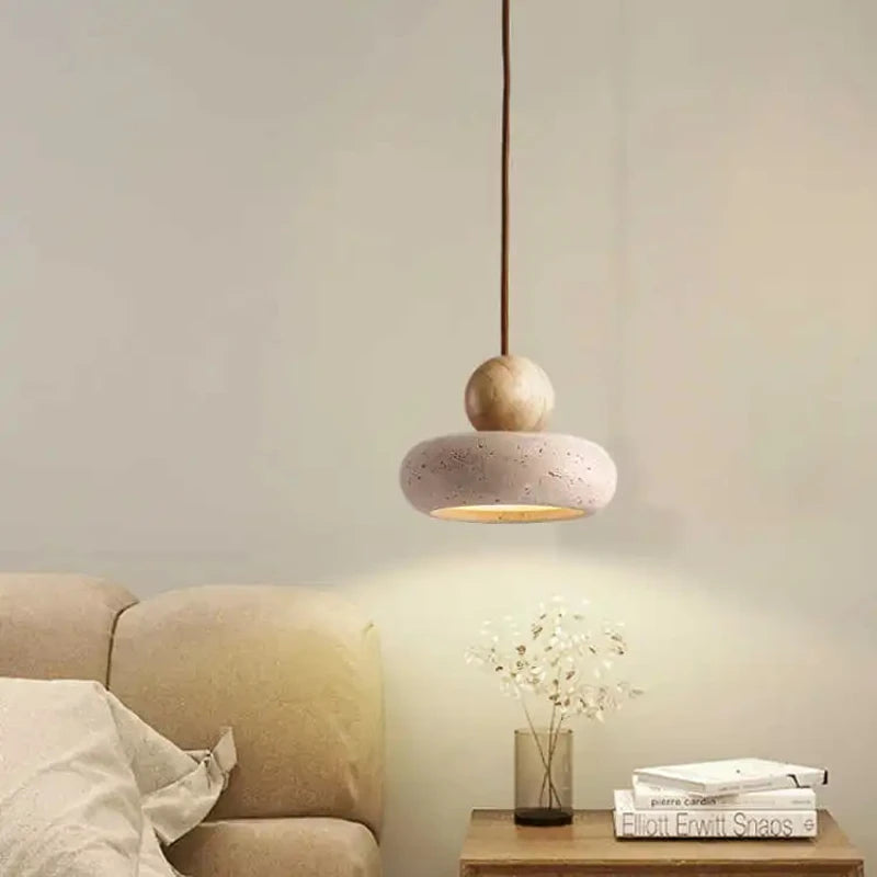 Natural Stone & Wood Pendant Light | Vintage Minimalist Pendant 1
