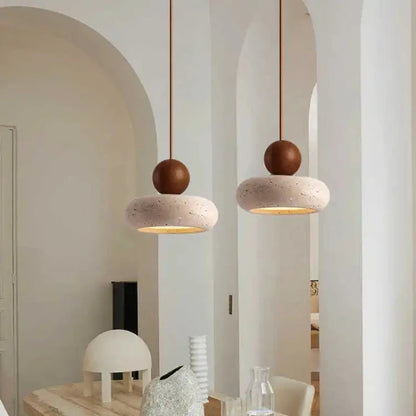 Natural Stone & Wood Pendant Light | Vintage Minimalist Pendant 2
