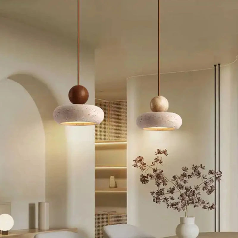 Natural Stone & Wood Pendant Light | Vintage Minimalist Pendant 3