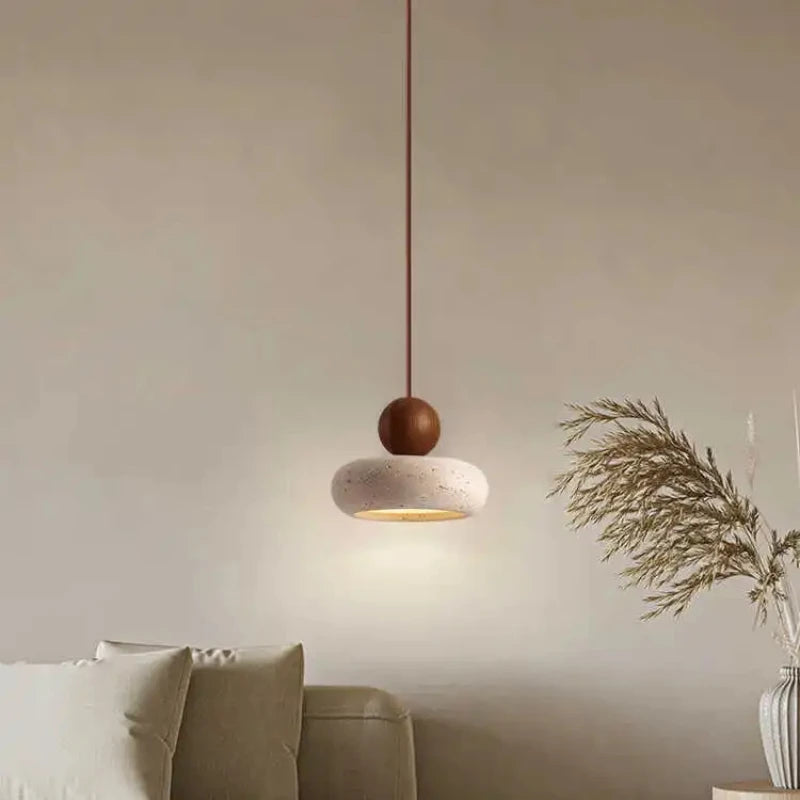 Natural Stone & Wood Pendant Light | Vintage Minimalist Pendant 5