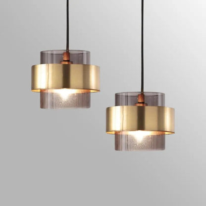 Nordic Glass Pendant Light | Modern Brass Cylinder Design 1