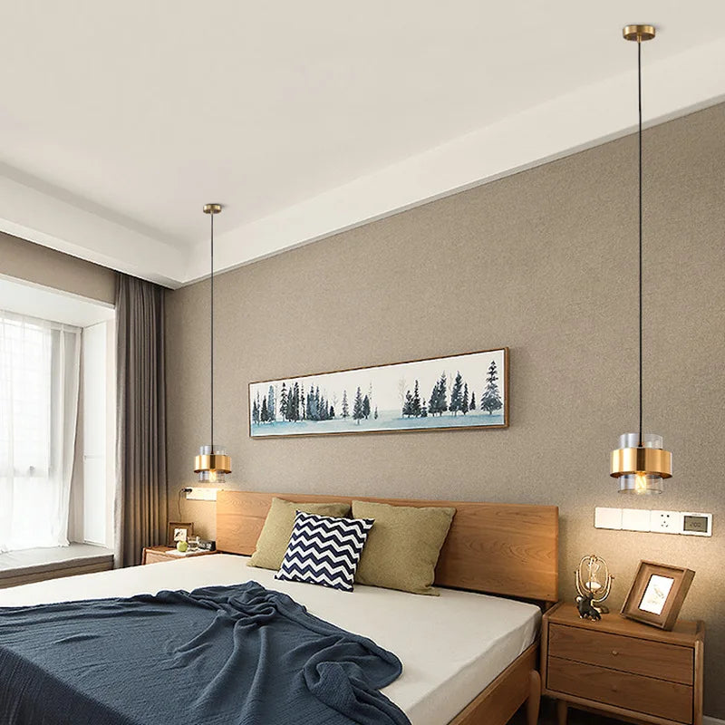 Nordic Glass Pendant Light | Modern Brass Cylinder Design 3