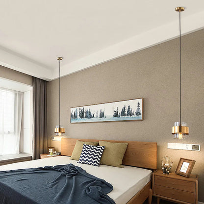 Nordic Glass Pendant Light | Modern Brass Cylinder Design 3