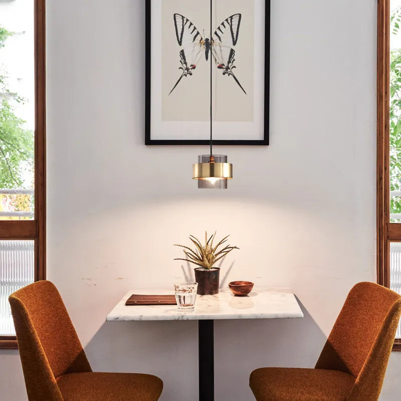 Nordic Glass Pendant Light | Modern Brass Cylinder Design 4