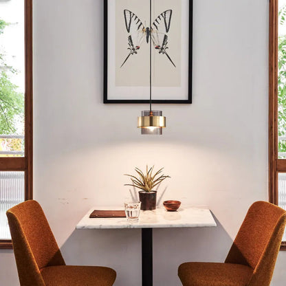 Nordic Glass Pendant Light | Modern Brass Cylinder Design 4