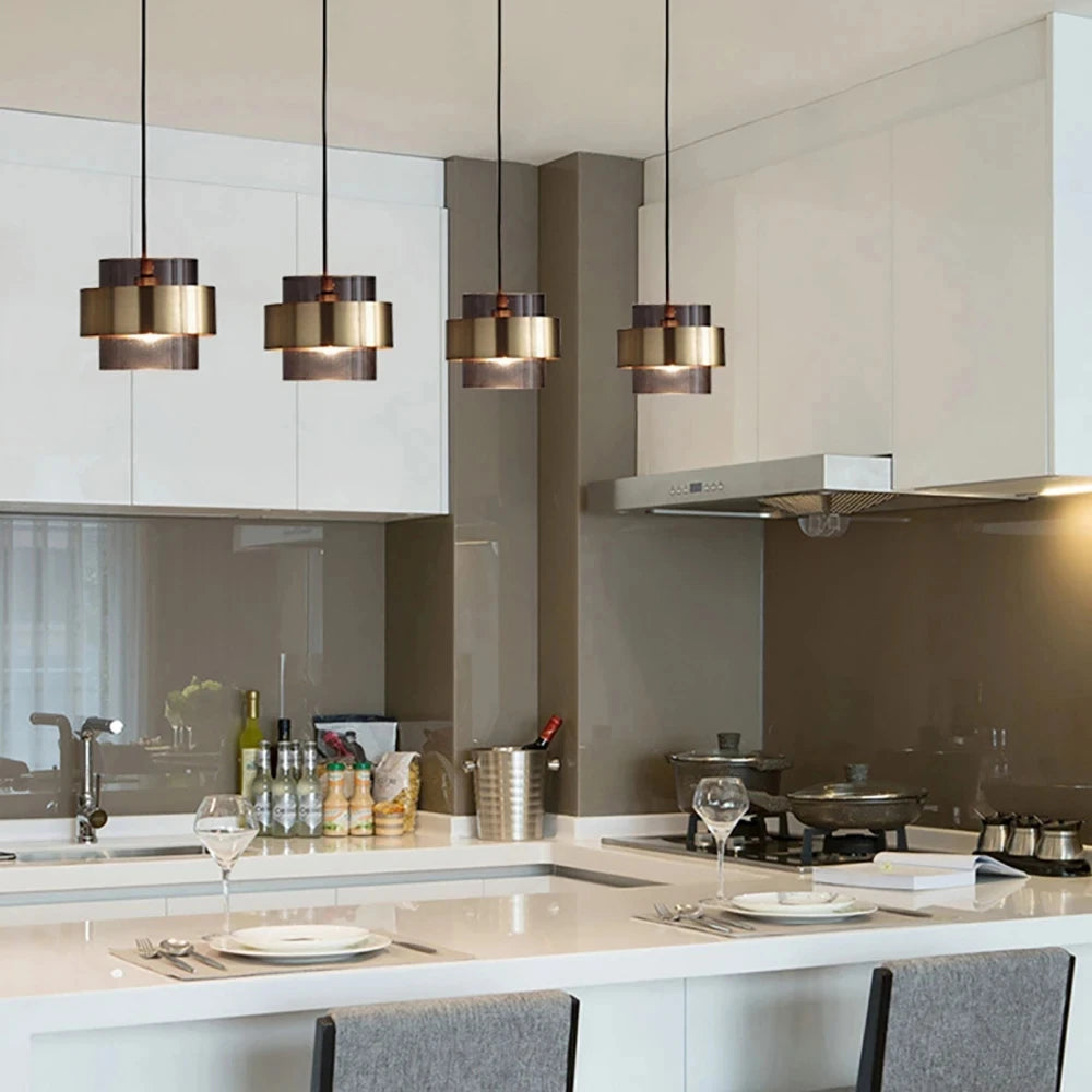 Nordic Glass Pendant Light | Modern Brass Cylinder Design 6