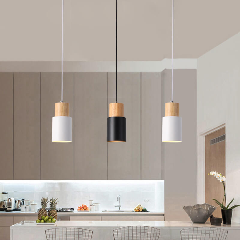 Nordic Macaron Cylinder Pendant Light | Modern Wood & Metal Design 1