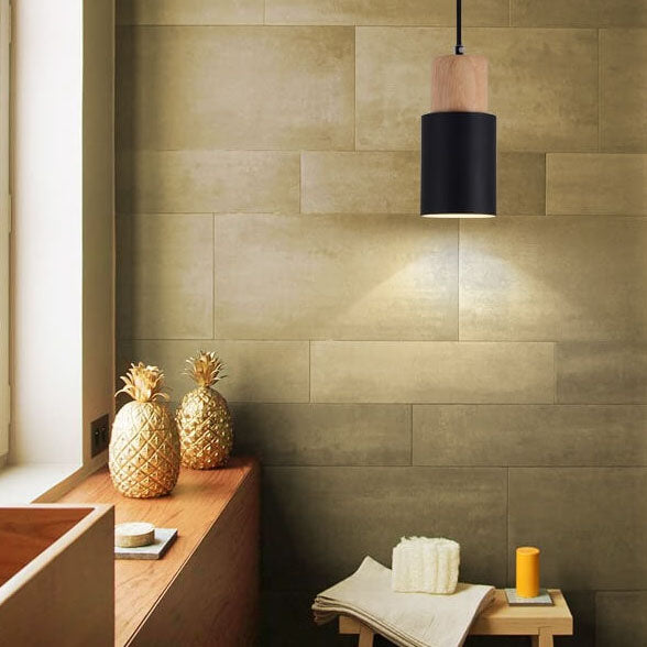 Nordic Macaron Cylinder Pendant Light | Modern Wood & Metal Design 8