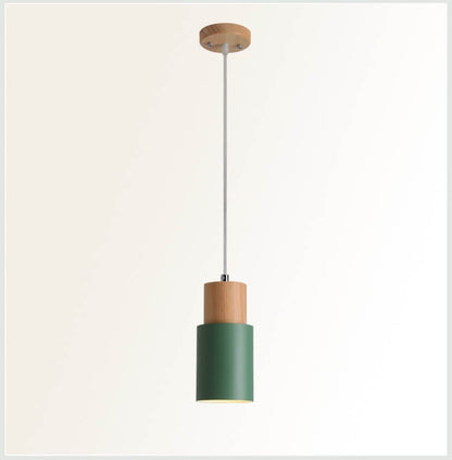 Nordic Macaron Cylinder Pendant Light | Modern Wood & Metal Design 9