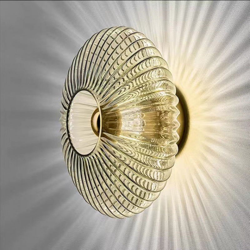 Nordic Vintage Glass Wall Sconce | Striped Round Disc Light 0