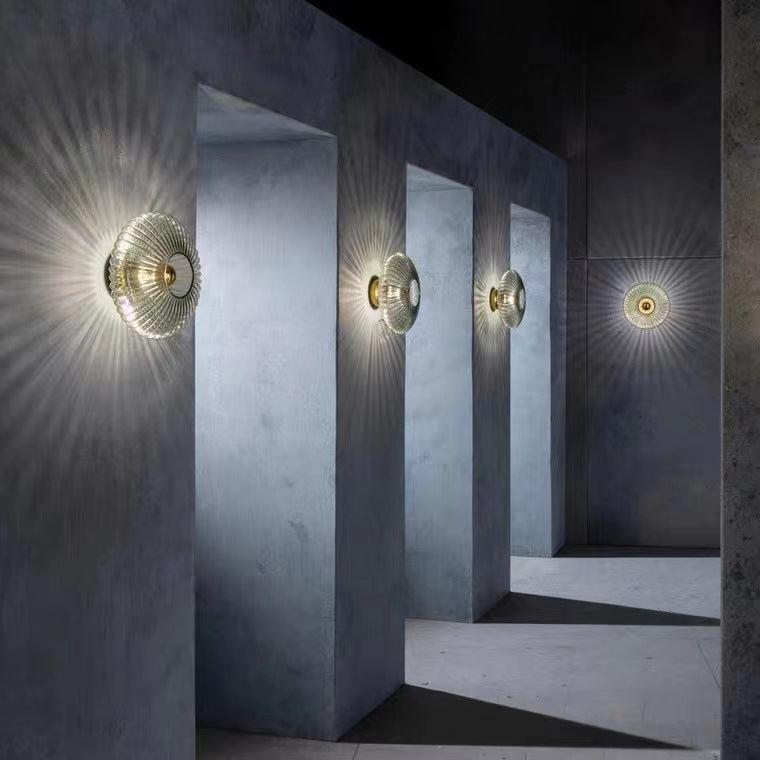 Nordic Vintage Glass Wall Sconce | Striped Round Disc Light 2