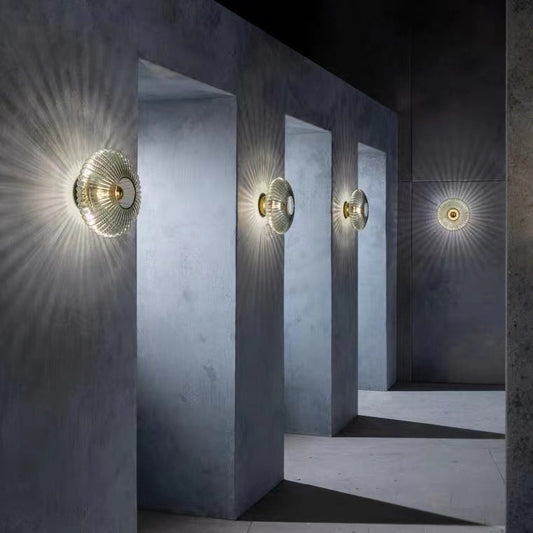 Nordic Vintage Glass Wall Sconce | Striped Round Disc Light 2