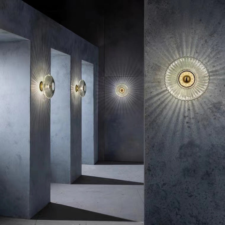 Nordic Vintage Glass Wall Sconce | Striped Round Disc Light 3
