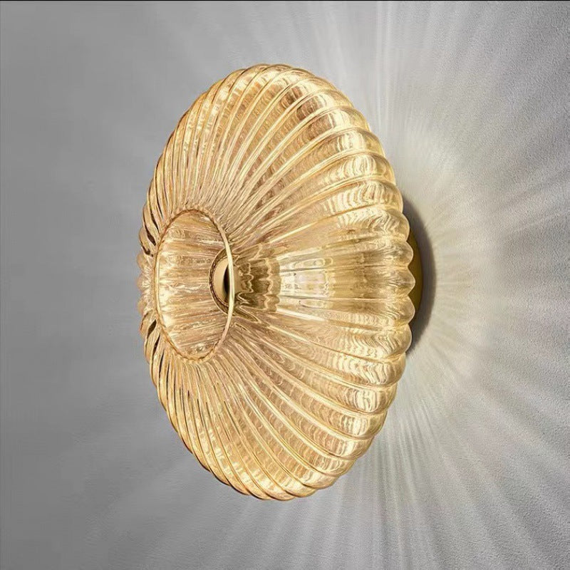 Nordic Vintage Glass Wall Sconce | Striped Round Disc Light 4