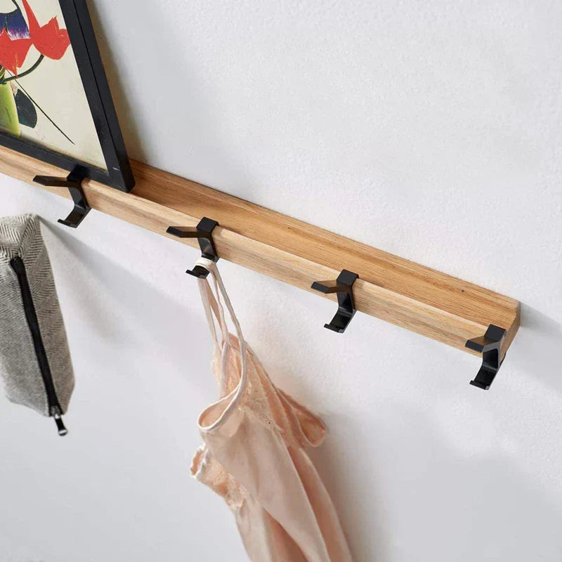 Nordic Wall-Mounted Coat Rack | Adjustable Dual Hooks in Black & Wood Finish 1