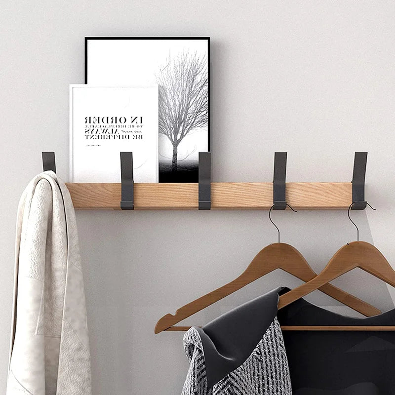 Nordic Wall-Mounted Coat Rack | Adjustable Dual Hooks in Black & Wood Finish 2