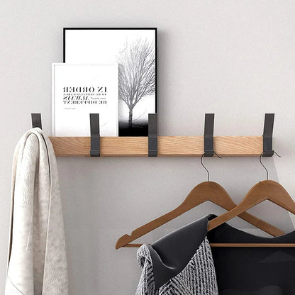 Nordic Wall-Mounted Coat Rack | Adjustable Dual Hooks in Black & Wood Finish 2