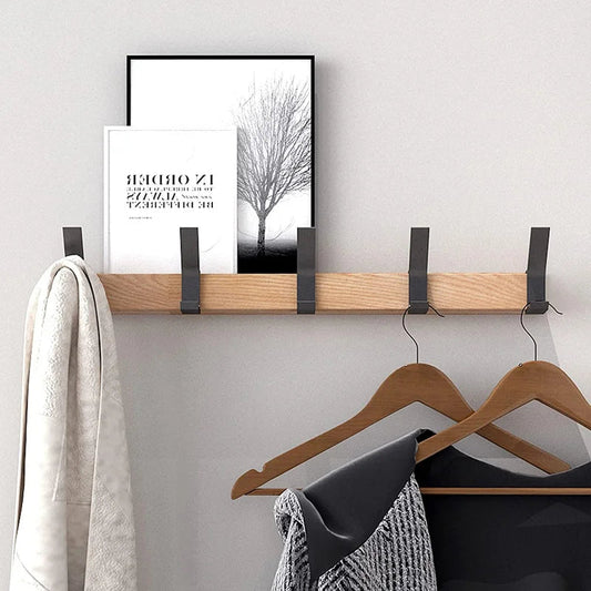 Nordic Wall-Mounted Coat Rack | Adjustable Dual Hooks in Black & Wood Finish 2