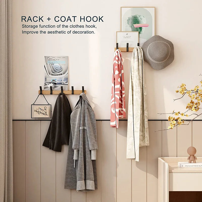 Nordic Wall-Mounted Coat Rack | Adjustable Dual Hooks in Black & Wood Finish 3