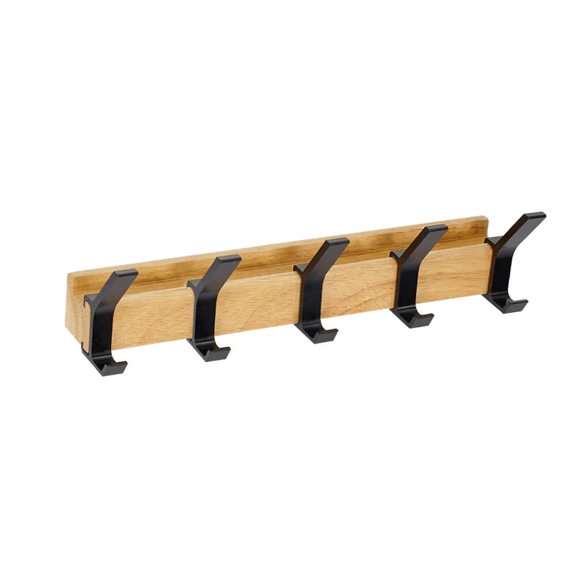 Nordic Wall-Mounted Coat Rack | Adjustable Dual Hooks in Black & Wood Finish 4