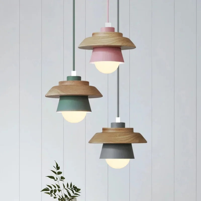 Nordic Wood Pendant Light | Colourful Macaron Design 2