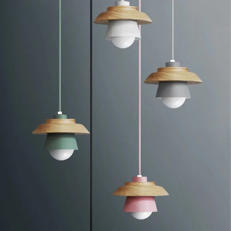 Nordic Wood Pendant Light | Colourful Macaron Design 3