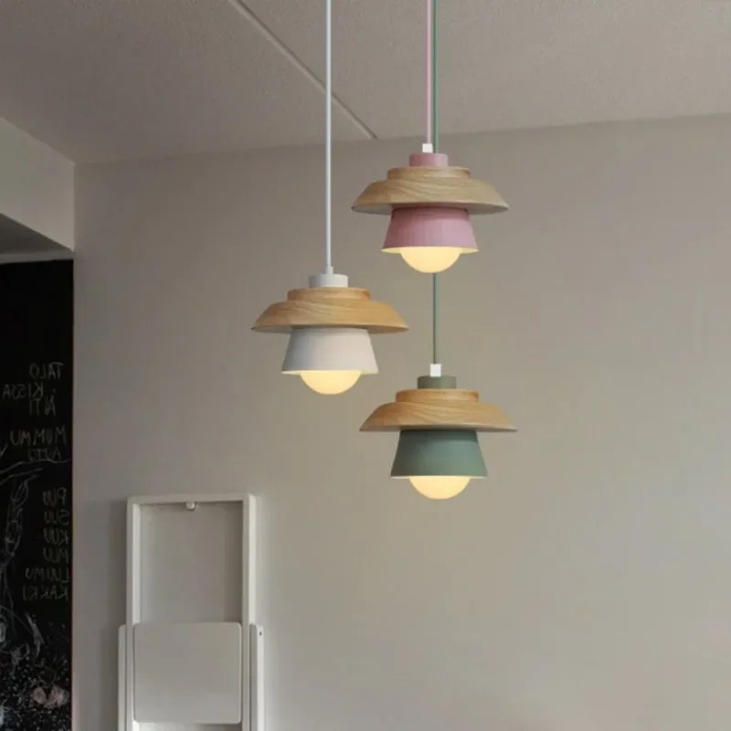 Nordic Wood Pendant Light | Colourful Macaron Design 5