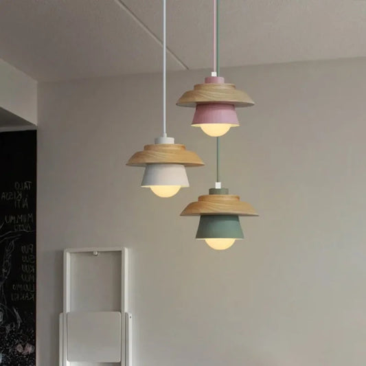 Nordic Wood Pendant Light | Colourful Macaron Design 5