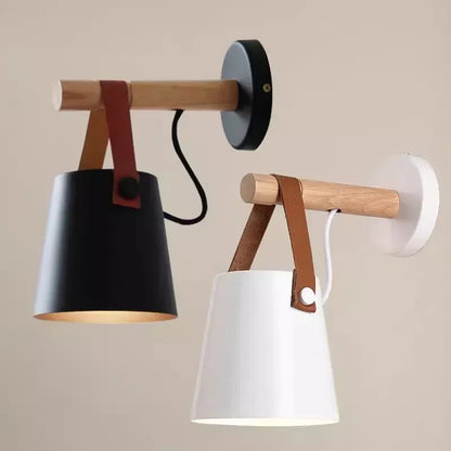 Nordic Wood & Leather Wall Lamp | Hanging Bedside Light 1