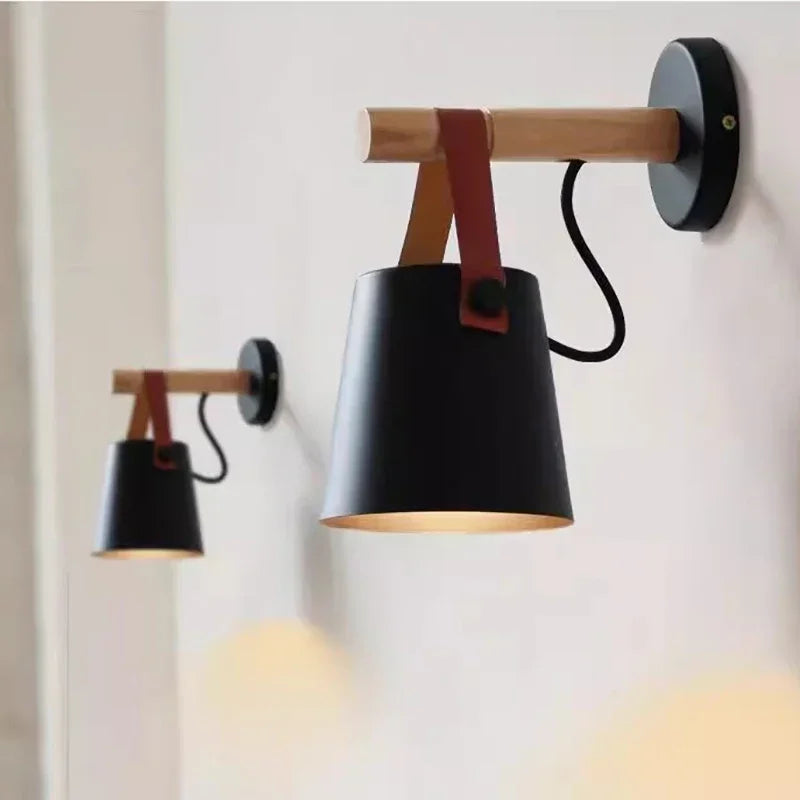 Nordic Wood & Leather Wall Lamp | Hanging Bedside Light 3