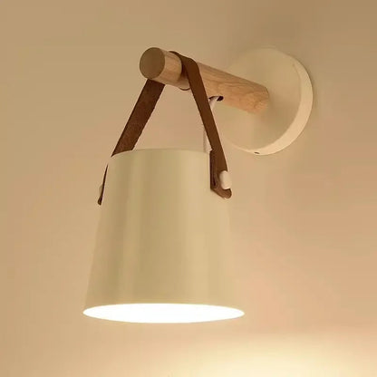 Nordic Wood & Leather Wall Lamp | Hanging Bedside Light 4