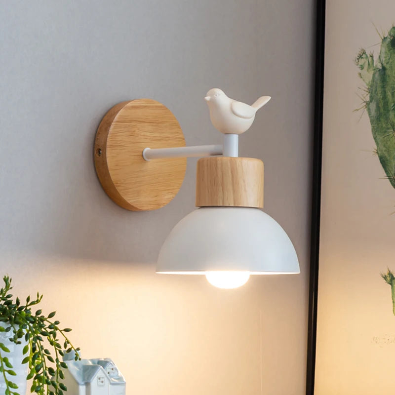 Nordic Wooden Bird Wall Lamp | LED Bedside Wall Sconce 1