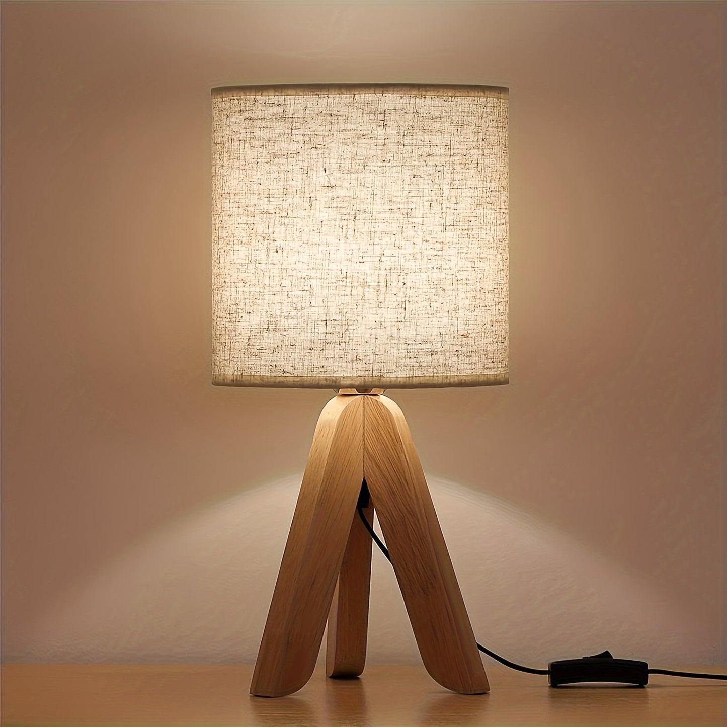 Nordic Wooden Tripod Table Lamp | Fabric Shade 1