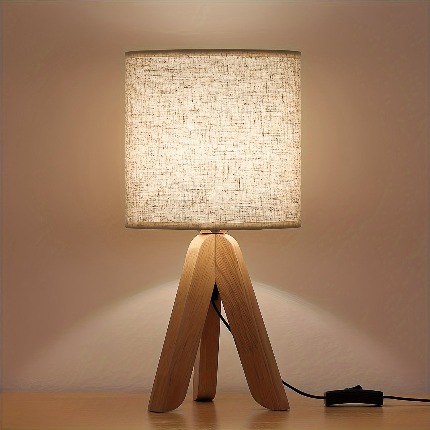 Nordic Wooden Tripod Table Lamp | Fabric Shade 1