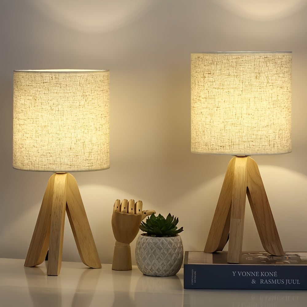 Nordic Wooden Tripod Table Lamp | Fabric Shade 2
