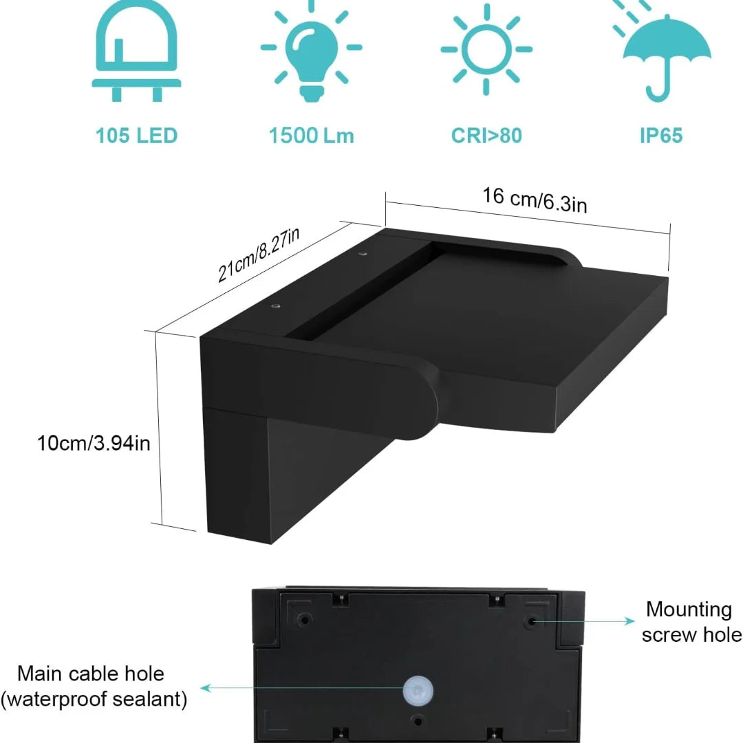 Outdoor Wall Light | 24W LED Motion Sensor Sconce with IP65 Waterproof Design | Modern Exterior Lighting for Enhanced Security 3
