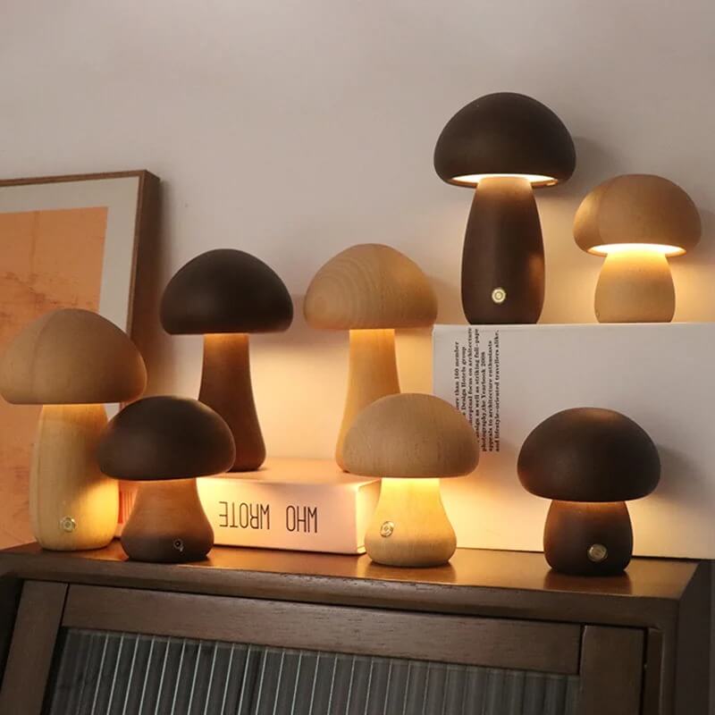 Portobello Mushroom Lamp | Natural Wood Rechargeable Night Light 7