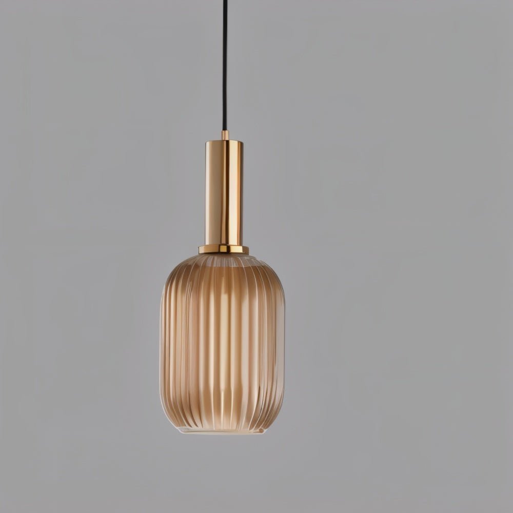 Ribbed Glass Pendant Light | Vintage Luxury with Brass Accents 0