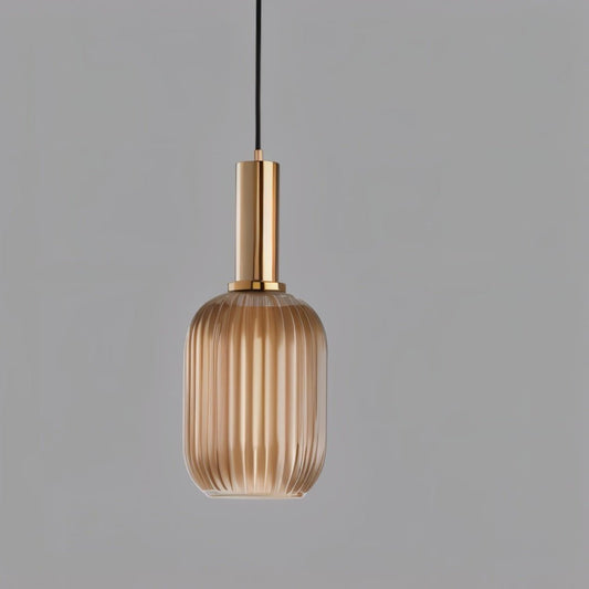Ribbed Glass Pendant Light | Vintage Luxury with Brass Accents 0