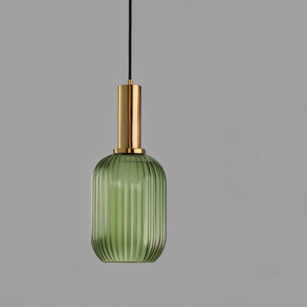 Ribbed Glass Pendant Light | Vintage Luxury with Brass Accents 1