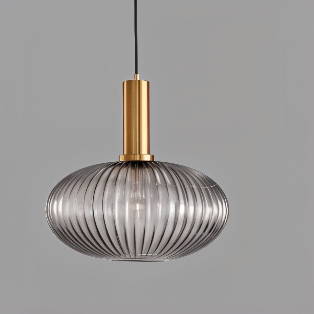 Ribbed Glass Pendant Light | Vintage Luxury with Brass Accents 10