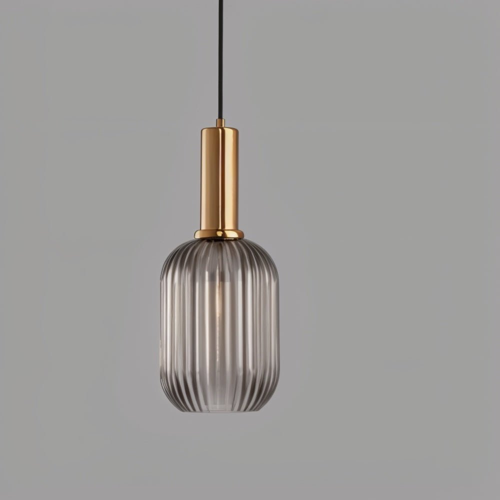 Ribbed Glass Pendant Light | Vintage Luxury with Brass Accents 3