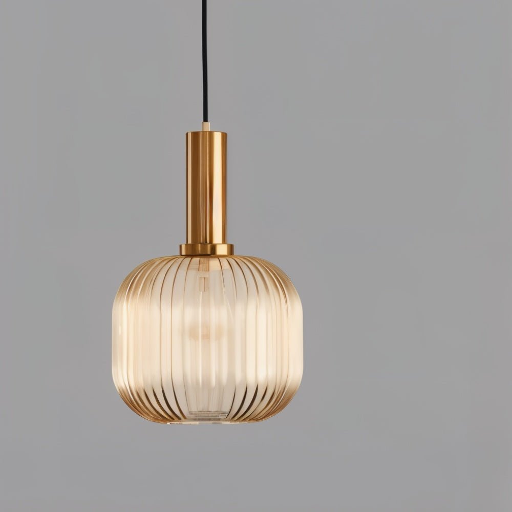 Ribbed Glass Pendant Light | Vintage Luxury with Brass Accents 4