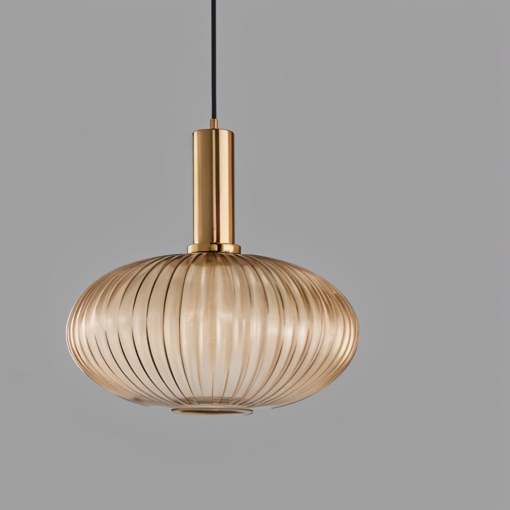 Ribbed Glass Pendant Light | Vintage Luxury with Brass Accents 5