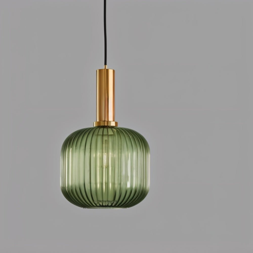 Ribbed Glass Pendant Light | Vintage Luxury with Brass Accents 6
