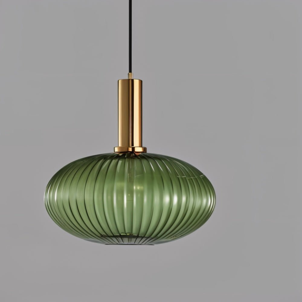 Ribbed Glass Pendant Light | Vintage Luxury with Brass Accents 7