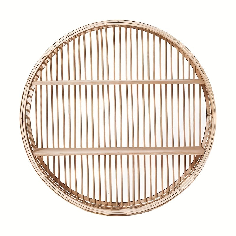 Round Bamboo Wall Shelf | Handmade Boho Floating Organizer 1