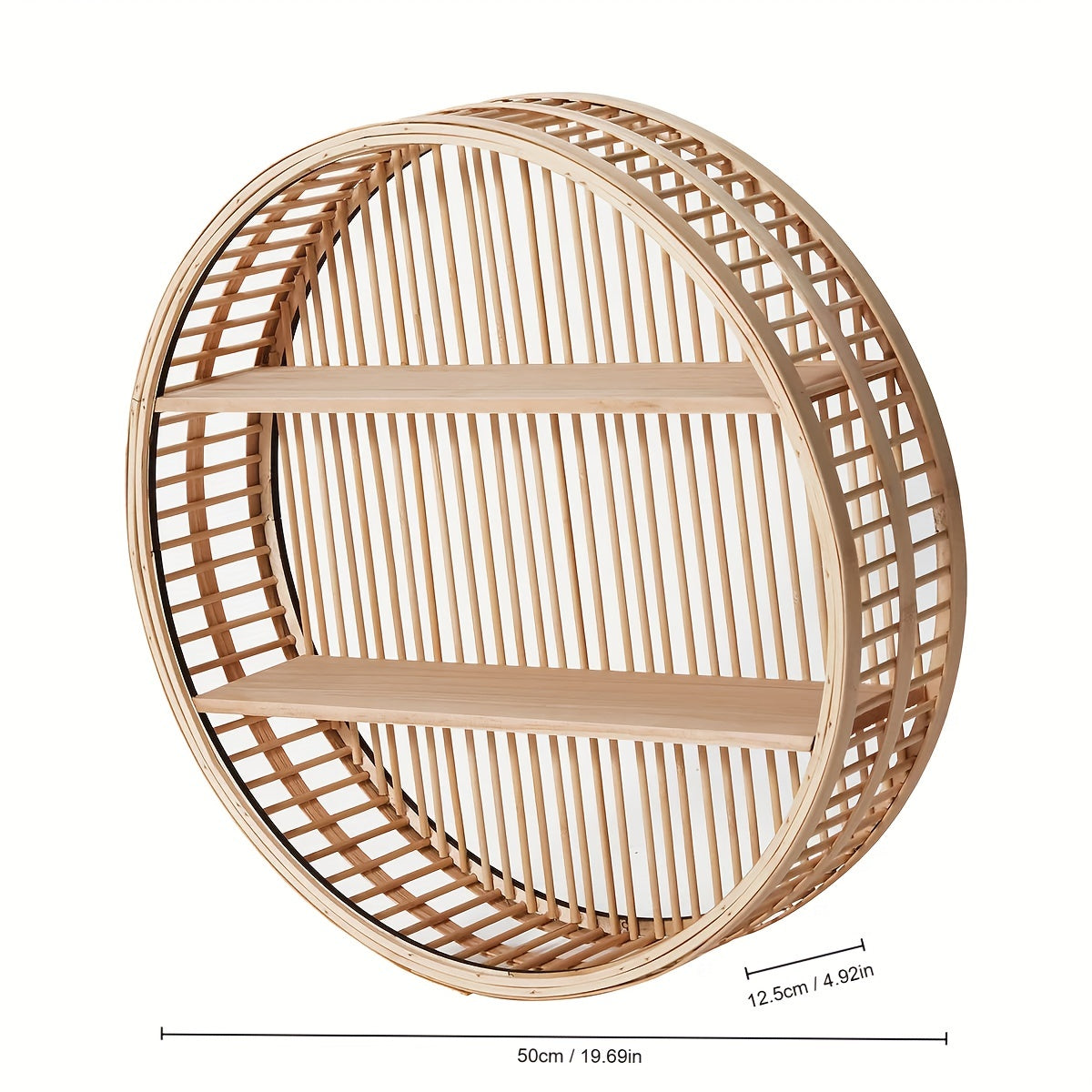 Round Bamboo Wall Shelf | Handmade Boho Floating Organizer 2