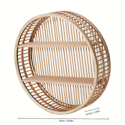 Round Bamboo Wall Shelf | Handmade Boho Floating Organizer 2